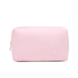 Pink cosmetic bag large capacity corduroy makeup bag toiletry bag