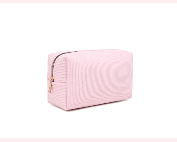 Pink cosmetic bag large capacity corduroy makeup bag toiletry bag - 图片 2