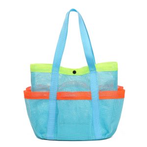 Multi color mesh beach bag foldable swimming pool bag travel beach tote bag