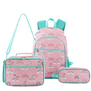 Rianbow school backpack set lunch tote bag pencil bag