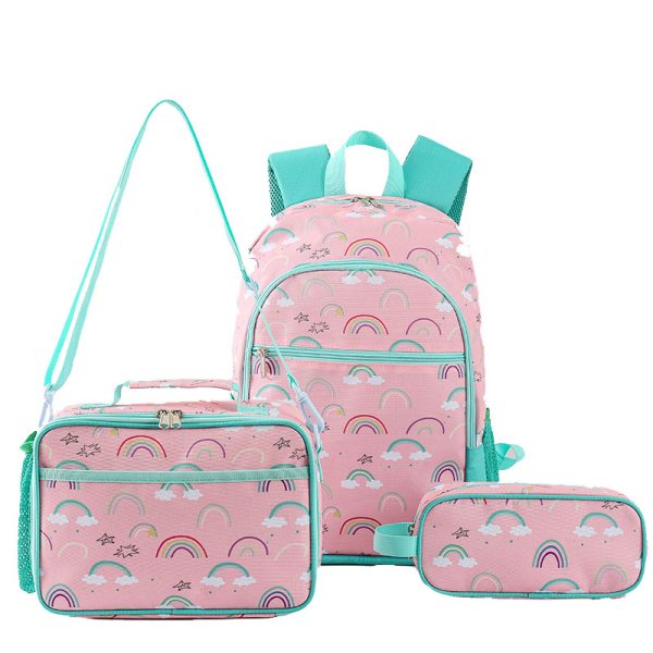 Rianbow school backpack set lunch tote bag pencil bag