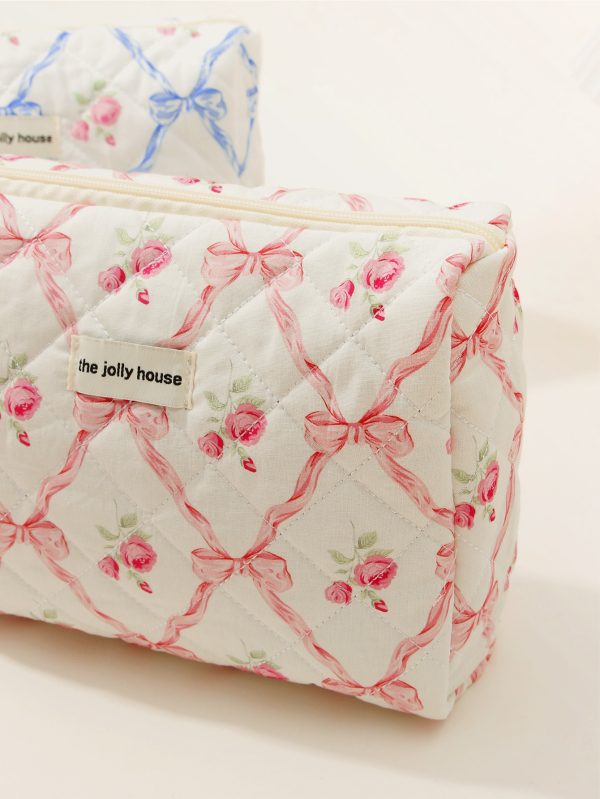 Makeup Bag Quilted Cosmetic Bag Large Floral Cosmetic Bag for Women Cotton Makeup Bag Set Flower Travel Toiletry Bag - 图片 4