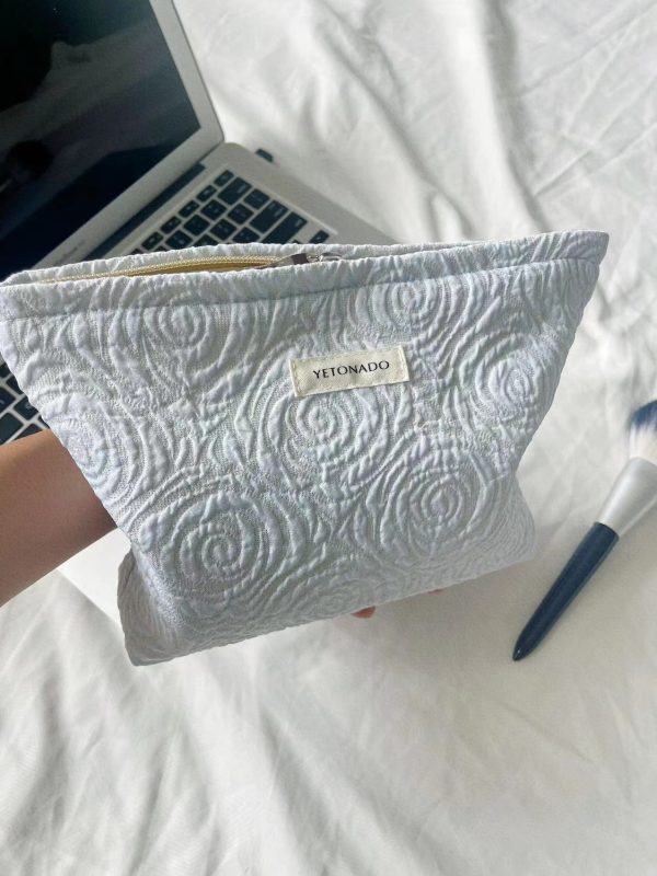 Rose Cosmetic Bag Quilted Cosmetic Bag Large Floral Cosmetic Bag for Women Polyester Makeup Bag Set Flower Travel Toiletry Bag - 图片 4