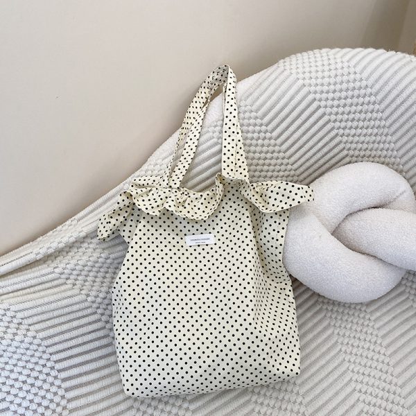 Polka dot canvas tote bag lightweight durable shoulder bag shopping bag - 图片 2