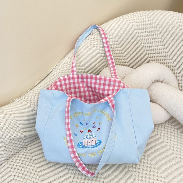 embroidery canvas tote bag summer beach bag cute shopping bag shoulder bag grocery bag - 图片 2