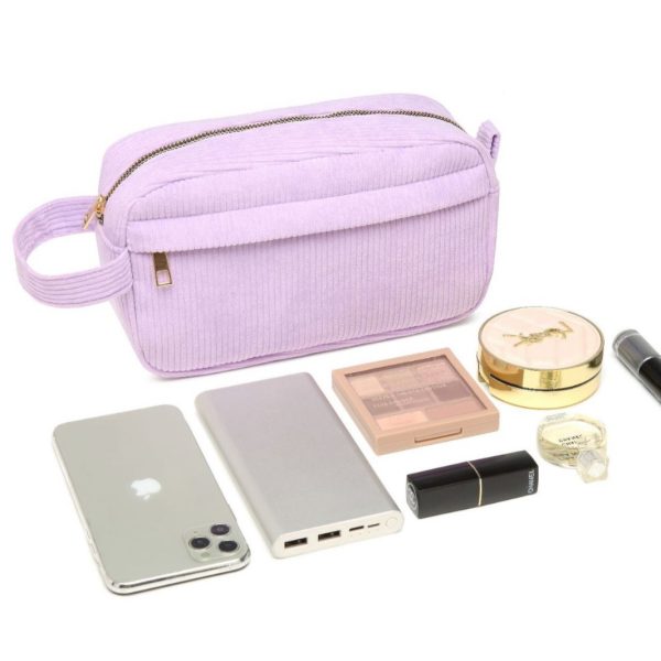 Large capacity corduroy cosmetic bag waterproof makeup bag portable pouch  toiletry bag - 图片 2