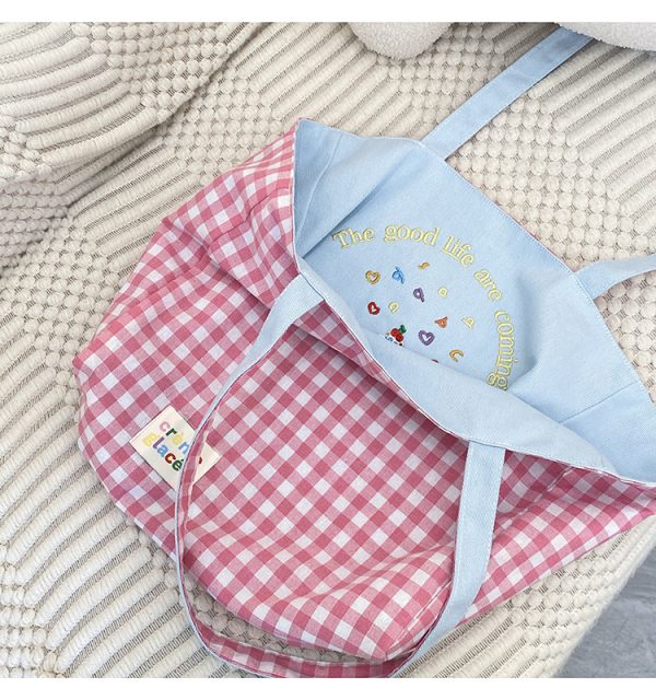 embroidery canvas tote bag summer beach bag cute shopping bag shoulder bag grocery bag - 图片 3