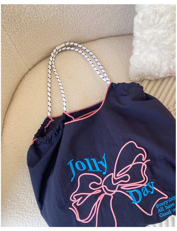 embroidery bowknot tote bag summer beach bag cute shopping bag shoulder bag grocery bag - 图片 4