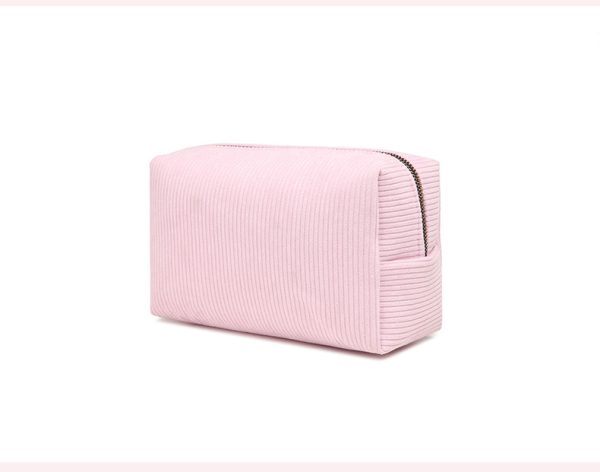 Pink cosmetic bag large capacity corduroy makeup bag toiletry bag - 图片 3