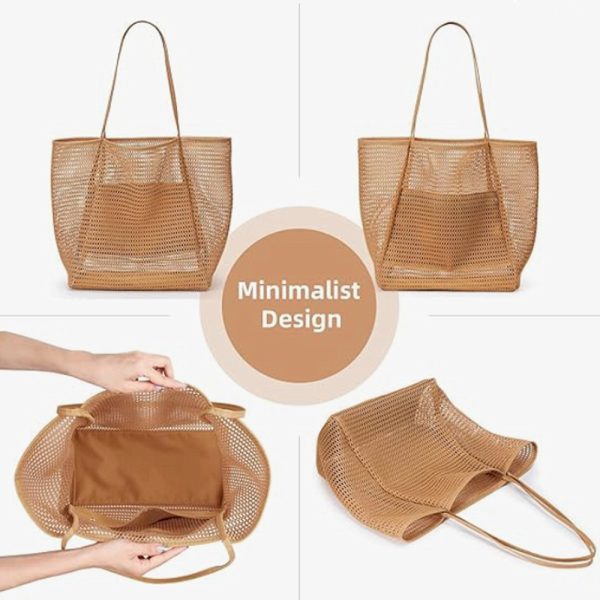 Nylon Mesh beach bag foldable swimming pool bag tavel beach tote bag with mini pocket - 图片 4