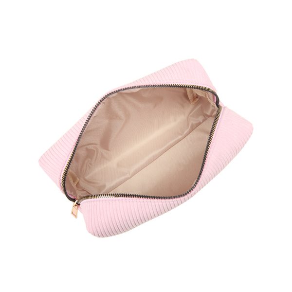 Pink cosmetic bag large capacity corduroy makeup bag toiletry bag - 图片 4