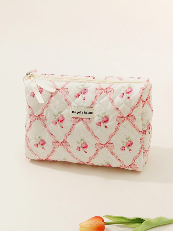 Makeup Bag Quilted Cosmetic Bag Large Floral Cosmetic Bag for Women Cotton Makeup Bag Set Flower Travel Toiletry Bag - 图片 8
