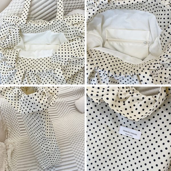 Polka dot canvas tote bag lightweight durable shoulder bag shopping bag - 图片 5