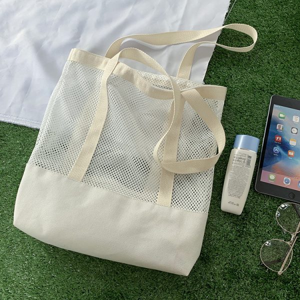Solid Mesh beach bag lightweight beach tote bag foldable shopping bag - 图片 5