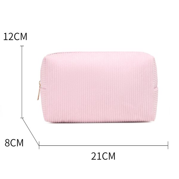 Pink cosmetic bag large capacity corduroy makeup bag toiletry bag - 图片 5