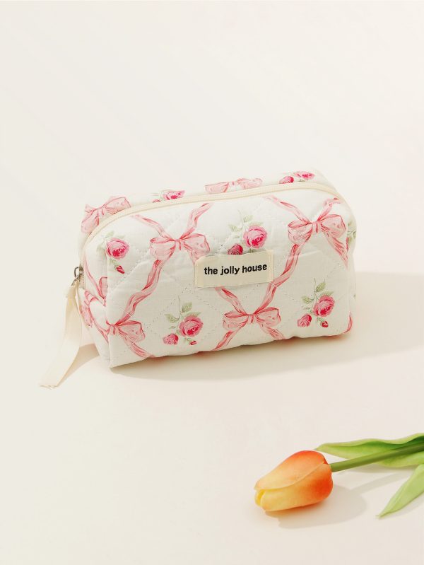 Makeup Bag Quilted Cosmetic Bag Large Floral Cosmetic Bag for Women Cotton Makeup Bag Set Flower Travel Toiletry Bag - 图片 9