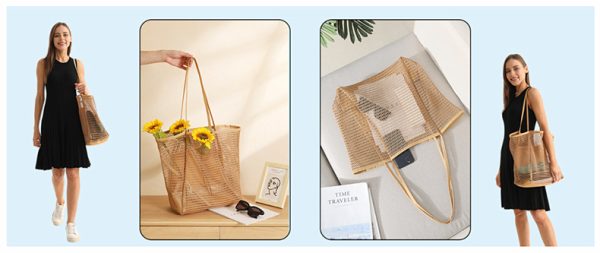 Nylon Mesh beach bag foldable swimming pool bag tavel beach tote bag with mini pocket - 图片 6
