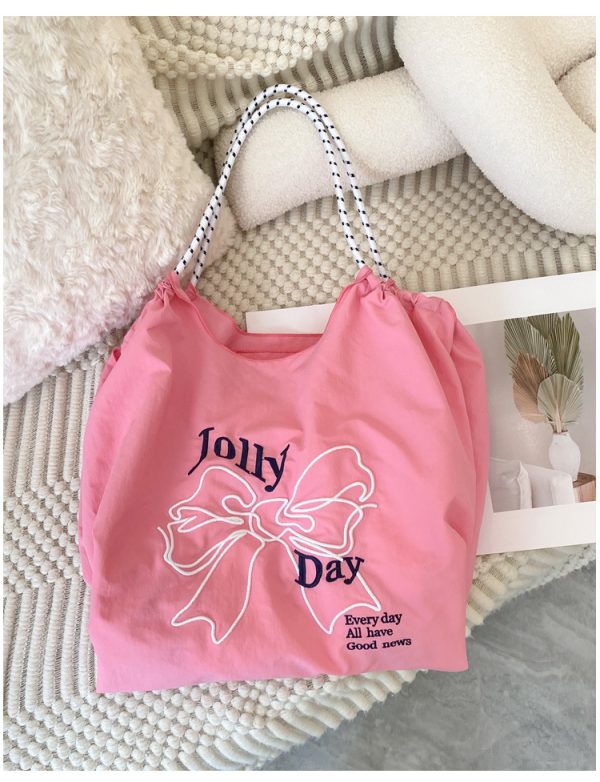 embroidery bowknot tote bag summer beach bag cute shopping bag shoulder bag grocery bag - 图片 8