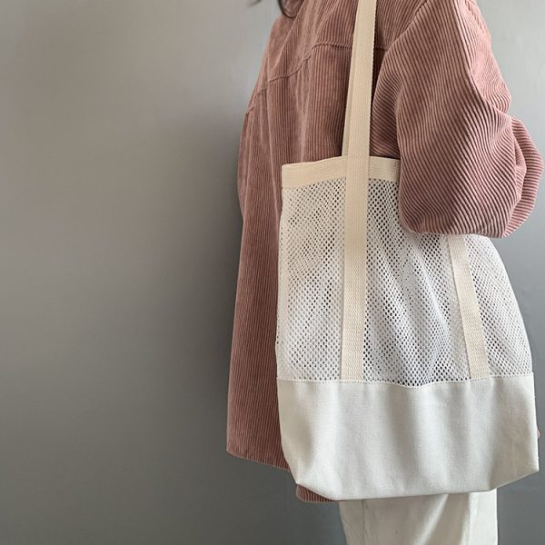 Solid Mesh beach bag lightweight beach tote bag foldable shopping bag - 图片 7