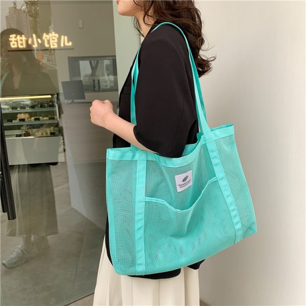 Lager capacity mesh beach bag colorful foldable swimming pool bag travel beach tote bag - 图片 11