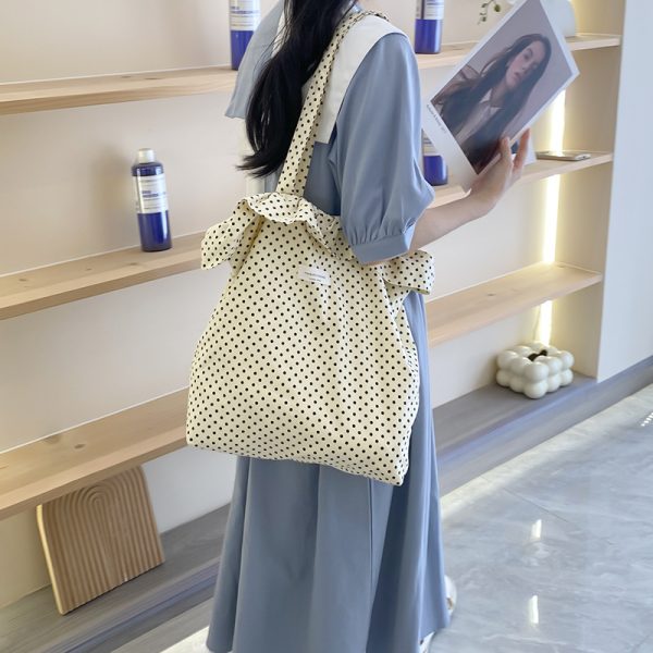 Polka dot canvas tote bag lightweight durable shoulder bag shopping bag - 图片 7