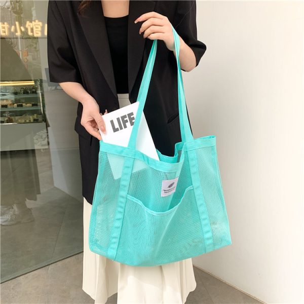 Lager capacity mesh beach bag colorful foldable swimming pool bag travel beach tote bag - 图片 10