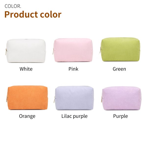 Pink cosmetic bag large capacity corduroy makeup bag toiletry bag - 图片 8