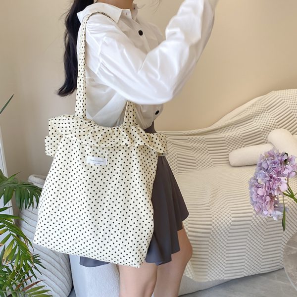 Polka dot canvas tote bag lightweight durable shoulder bag shopping bag - 图片 8
