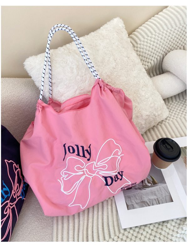 embroidery bowknot tote bag summer beach bag cute shopping bag shoulder bag grocery bag - 图片 9
