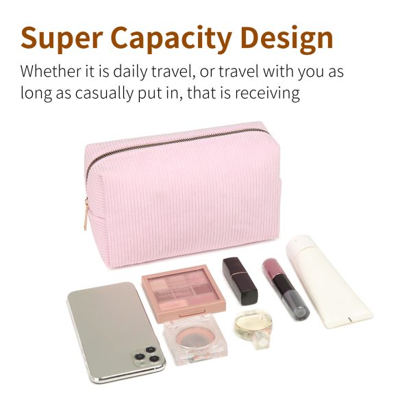 Pink cosmetic bag large capacity corduroy makeup bag toiletry bag - 图片 9