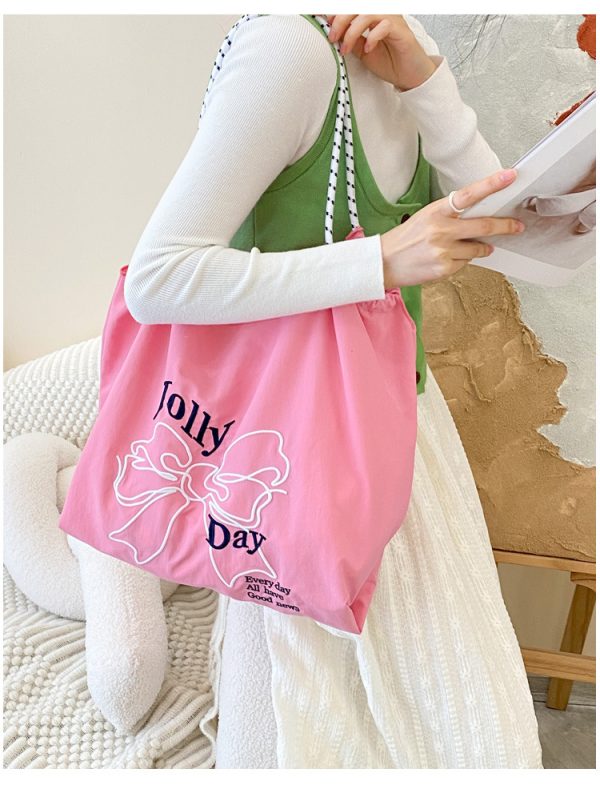 embroidery bowknot tote bag summer beach bag cute shopping bag shoulder bag grocery bag - 图片 10