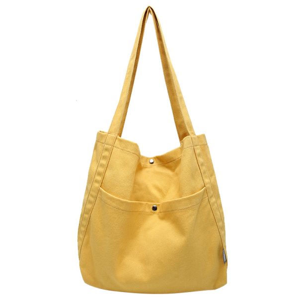 Solid color canvas tote bag student shoulder bag shopping bag bucket bag - 图片 3