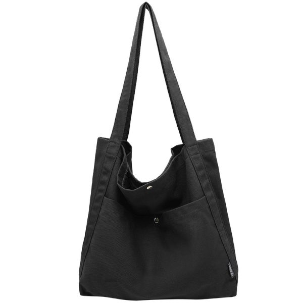 Solid color canvas tote bag student shoulder bag shopping bag bucket bag - 图片 5