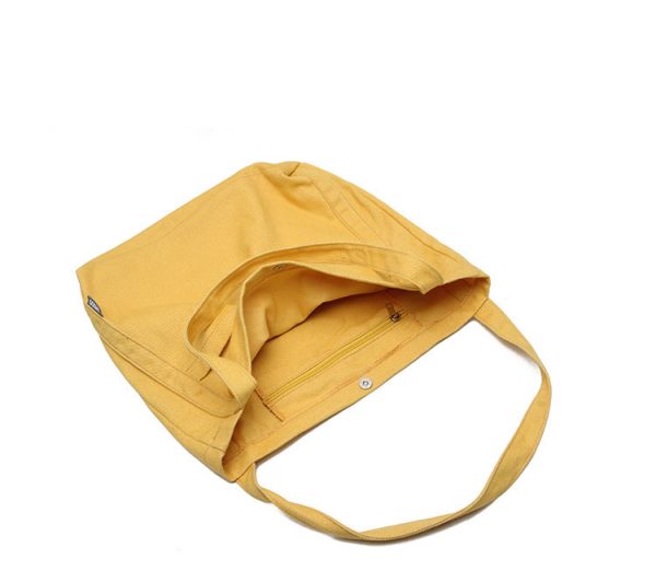 Solid color canvas tote bag student shoulder bag shopping bag bucket bag - 图片 6