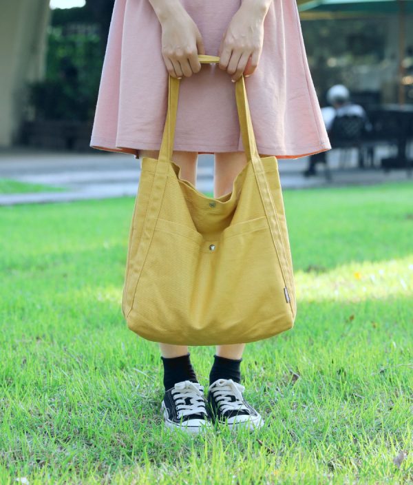Solid color canvas tote bag student shoulder bag shopping bag bucket bag - 图片 7