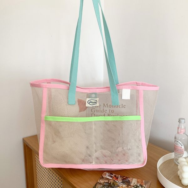 Colorful beach bag foldable shopping bag beach tote bag mesh bag - 图片 6