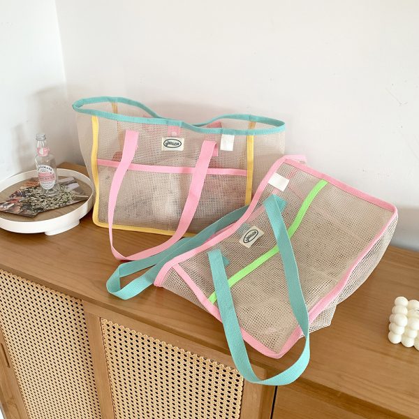 Colorful beach bag foldable shopping bag beach tote bag mesh bag - 图片 5